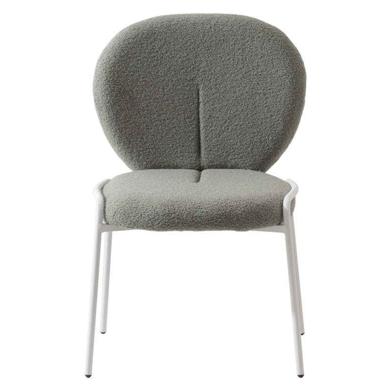LeisureMod Celestial Modern Boucle Dining Side Chair in White Metal Frame Green