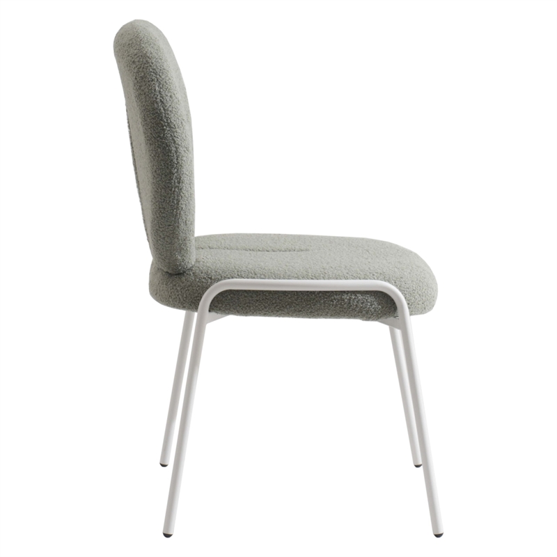 LeisureMod Celestial Modern Boucle Dining Side Chair in White Metal Frame Green
