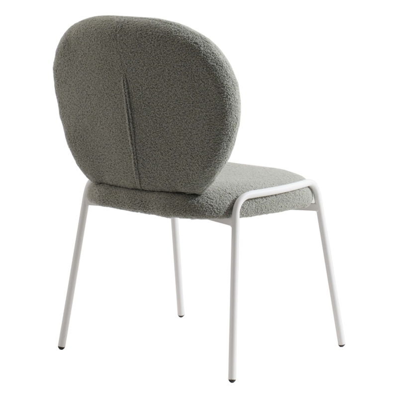 LeisureMod Celestial Modern Boucle Dining Side Chair in White Metal Frame Green