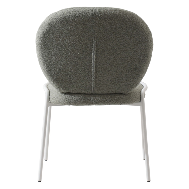 LeisureMod Celestial Modern Boucle Dining Side Chair in White Metal Frame Green
