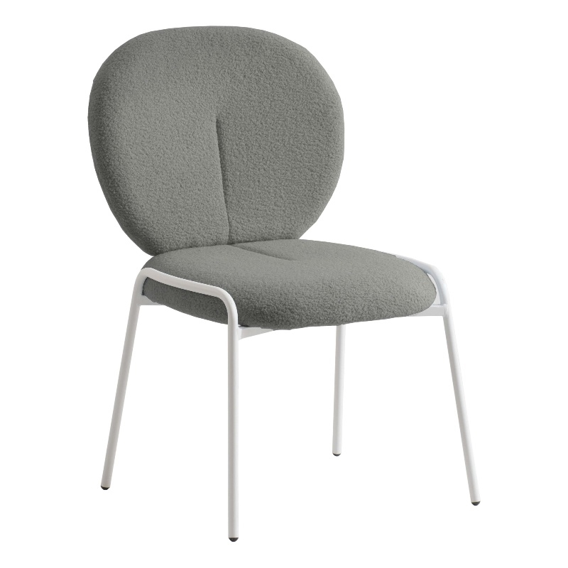 LeisureMod Celestial Modern Boucle Dining Side Chair in White Metal Frame Green