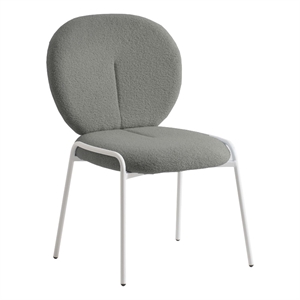LeisureMod Celestial Modern Boucle Dining Side Chair in White Metal Frame Green