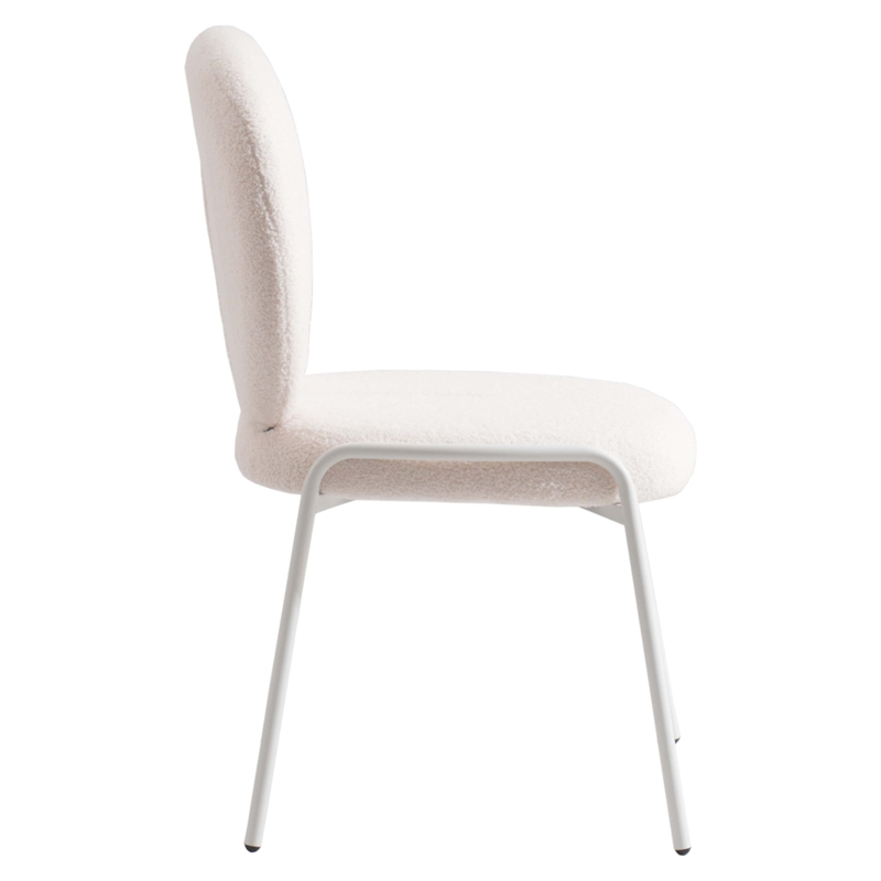 LeisureMod Celestial Modern Boucle Dining Side Chair in White Metal Frame White