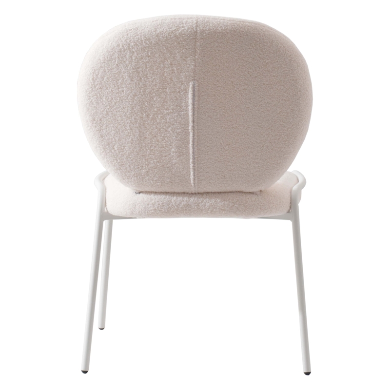 LeisureMod Celestial Modern Boucle Dining Side Chair in White Metal Frame White