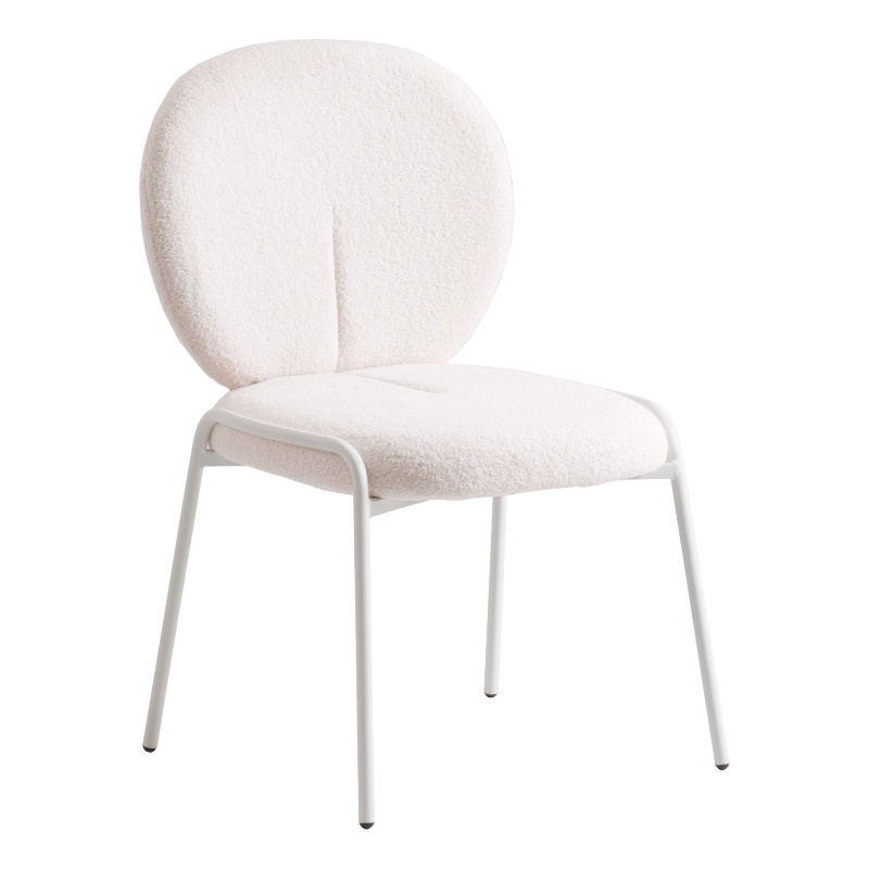 LeisureMod Celestial Modern Boucle Dining Side Chair in White Metal Frame White