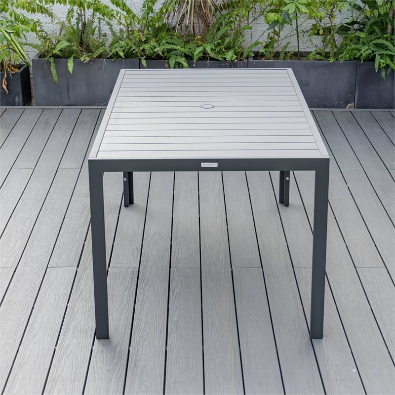 LeisureMod Chelsea 7-Piece Outdoor Dining Set in Black Aluminum Cherry