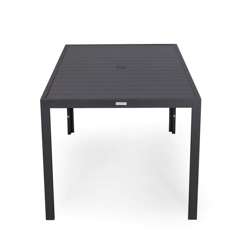 LeisureMod Chelsea 7-Piece Outdoor Dining Set in Black Aluminum Cherry