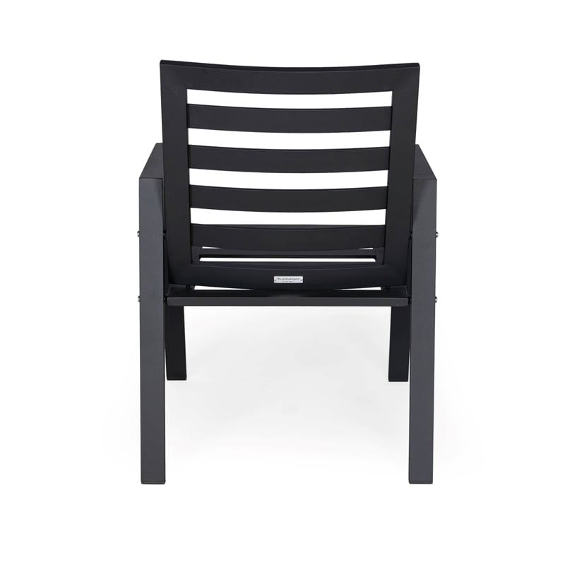 LeisureMod Chelsea 7-Piece Outdoor Dining Set in Black Aluminum Cherry