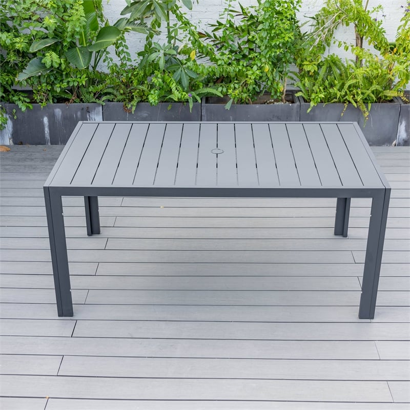 LeisureMod Chelsea 7-Piece Outdoor Dining Set in Black Aluminum Cherry
