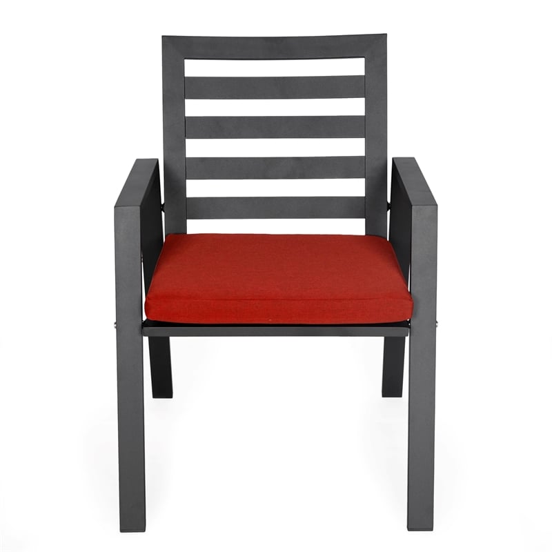 LeisureMod Chelsea 7-Piece Outdoor Dining Set in Black Aluminum Cherry