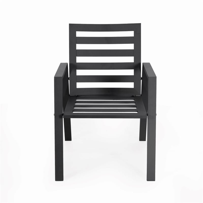 LeisureMod Chelsea 7-Piece Outdoor Dining Set in Black Aluminum Light Gray