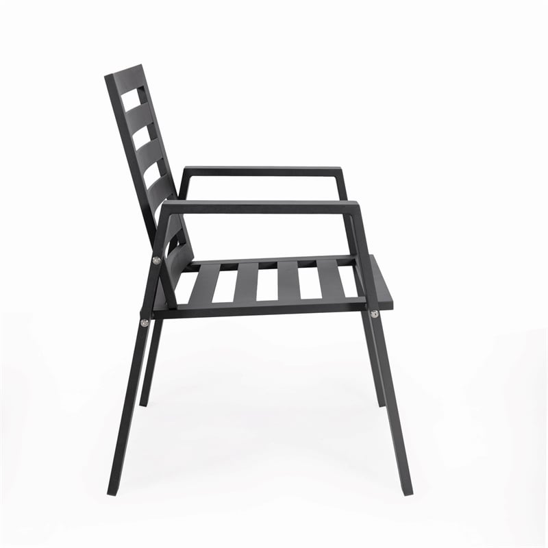 LeisureMod Chelsea 7-Piece Outdoor Dining Set in Black Aluminum Light Gray