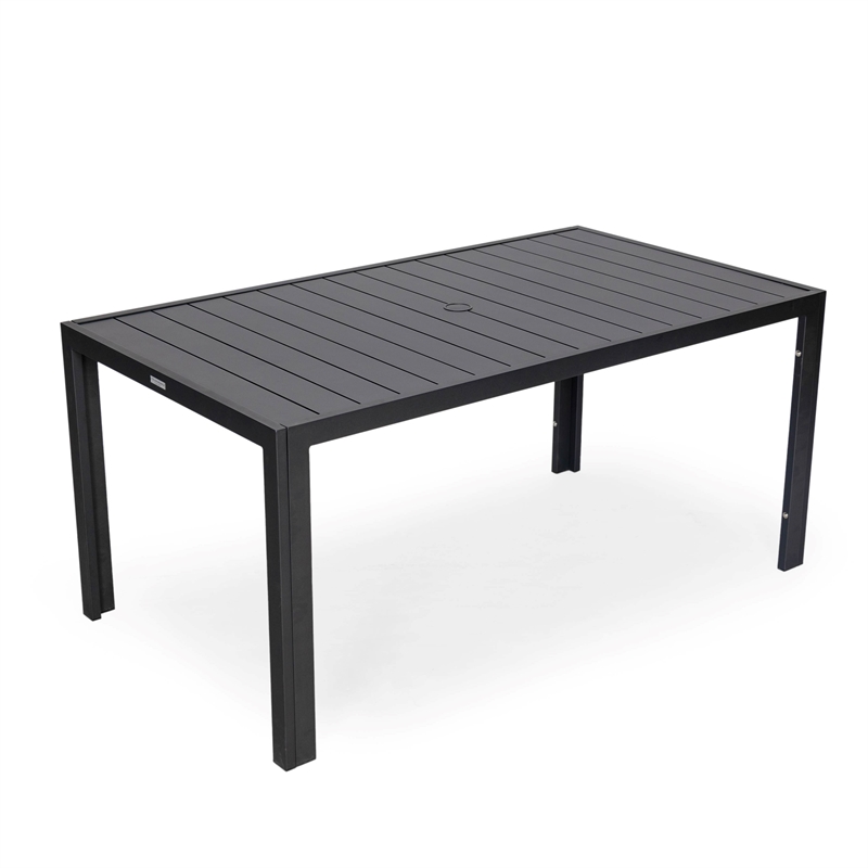 LeisureMod Chelsea 7-Piece Outdoor Dining Set in Black Aluminum Light Gray