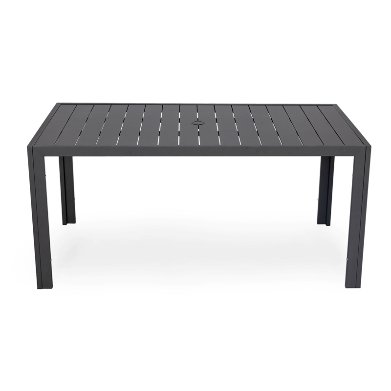 LeisureMod Chelsea 7-Piece Outdoor Dining Set in Black Aluminum Light Gray