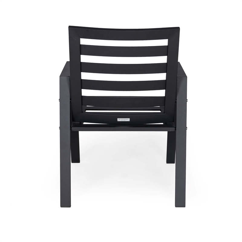 LeisureMod Chelsea 7-Piece Outdoor Dining Set in Black Aluminum Orange