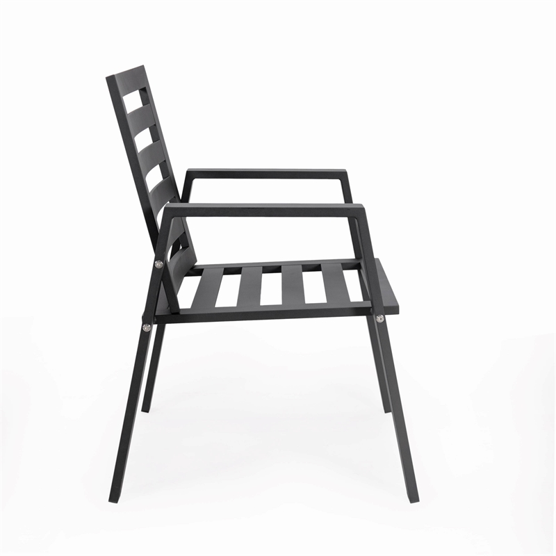 LeisureMod Chelsea 7-Piece Outdoor Dining Set in Black Aluminum Orange