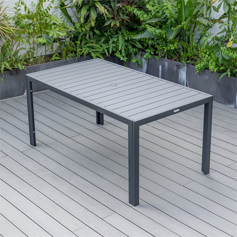 LeisureMod Chelsea 7-Piece Outdoor Dining Set in Black Aluminum Orange