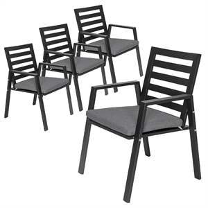 LeisureMod Chelsea Patio Dining Chair in Black Aluminum Set of 4 Black