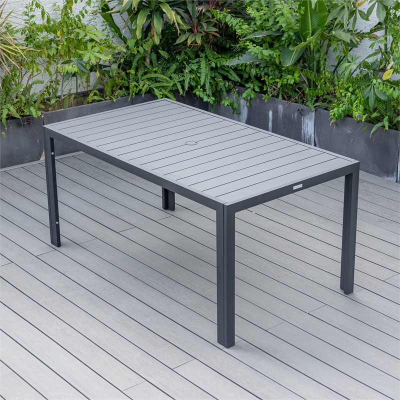 LeisureMod Chelsea 9-Piece Outdoor Dining Set in Black Aluminum Charcoal Blue