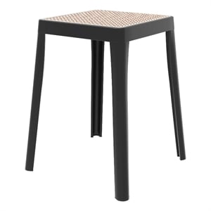 LeisureMod Tresse Stackable Square Plastic Dining Stool with Wicker Top Black