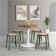 LeisureMod Tresse Stackable Square Plastic Dining Stool with Wicker Top Green