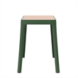 LeisureMod Tresse Stackable Square Plastic Dining Stool with Wicker Top Green
