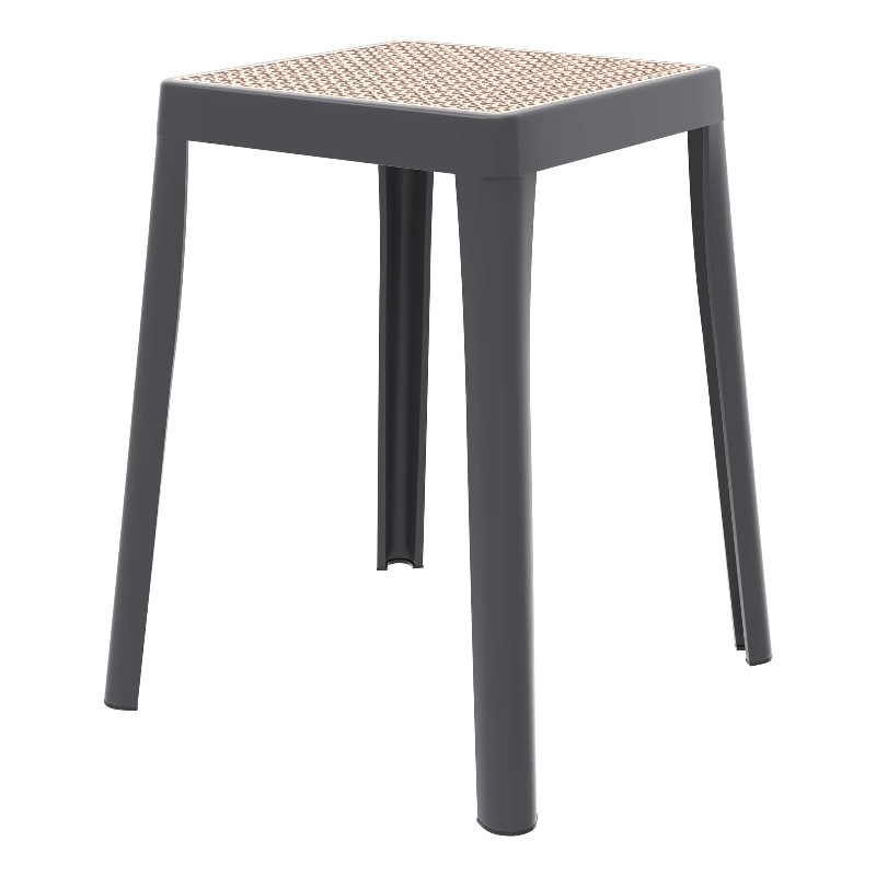 LeisureMod Tresse Stackable Square Plastic Dining Stool with Wicker Top Gray