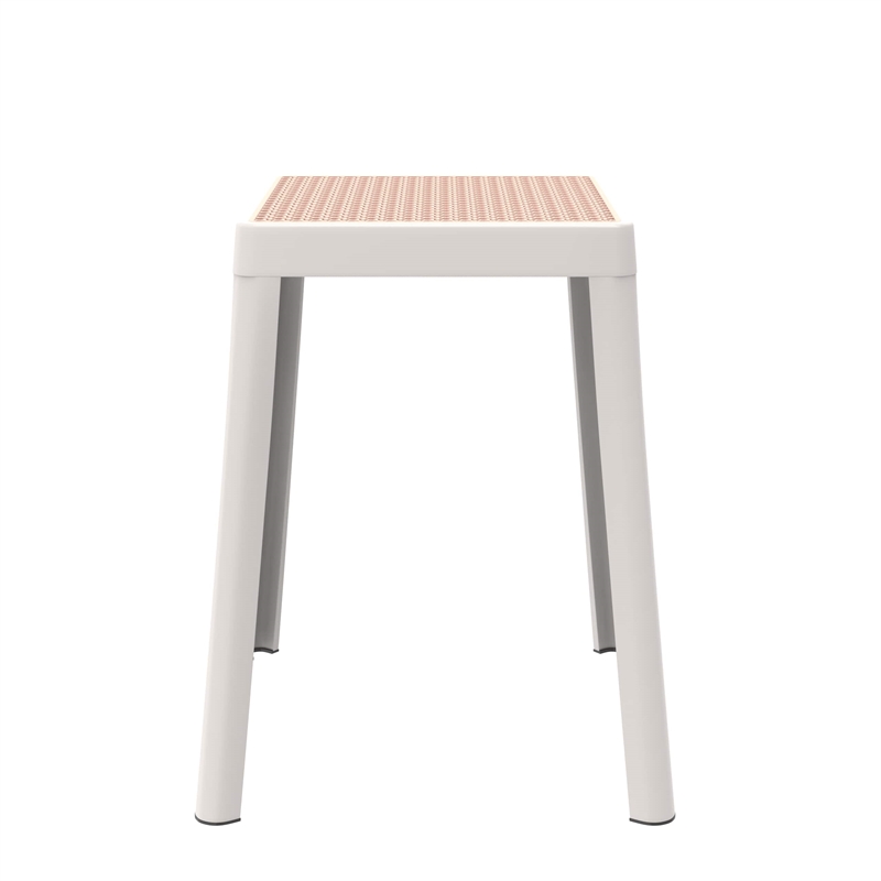 LeisureMod Tresse Stackable Square Plastic Dining Stool with Wicker Top White
