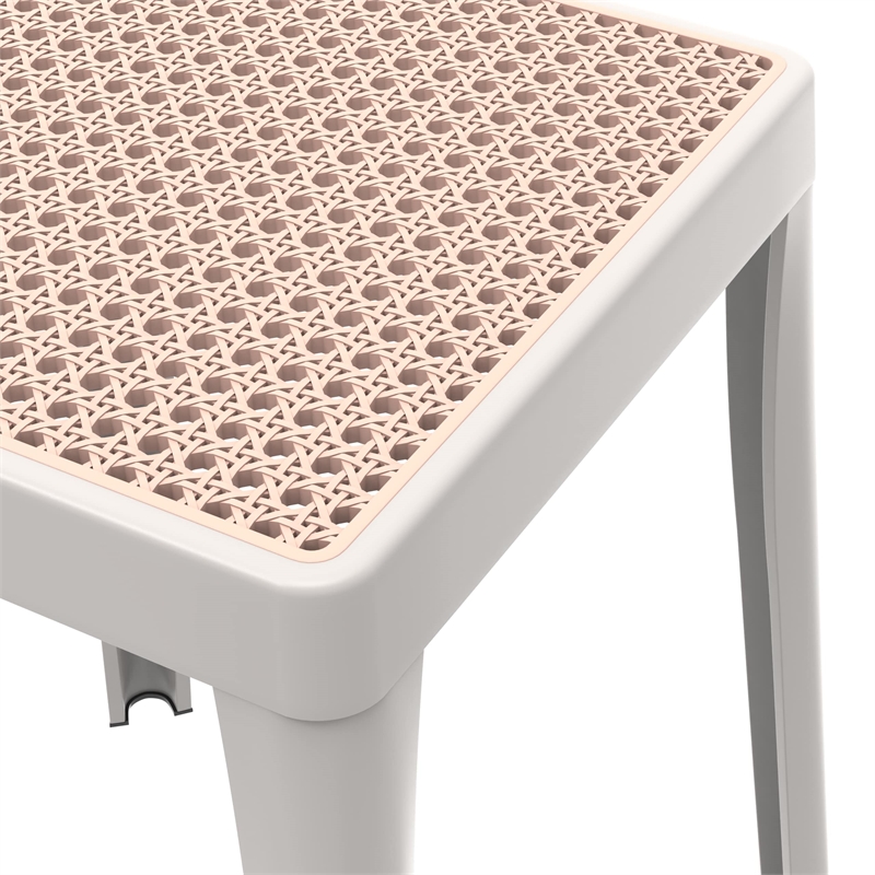 LeisureMod Tresse Stackable Square Plastic Dining Stool with Wicker Top White