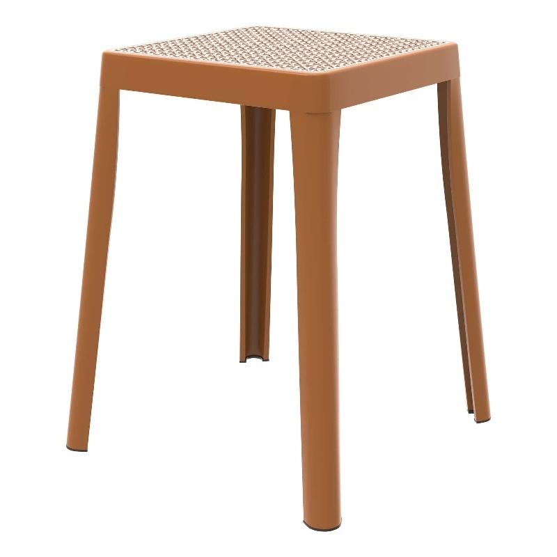 LeisureMod Tresse Stackable Square Plastic Dining Stool with Wicker Top Yellow