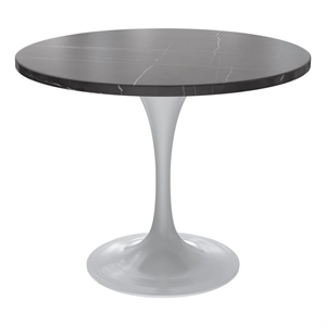 LeisureMod Verve Dining Table with a 36&quot Round Stone Tabletop in Black