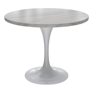 LeisureMod Verve Dining Table with a 36&quot Round Stone Tabletop in White