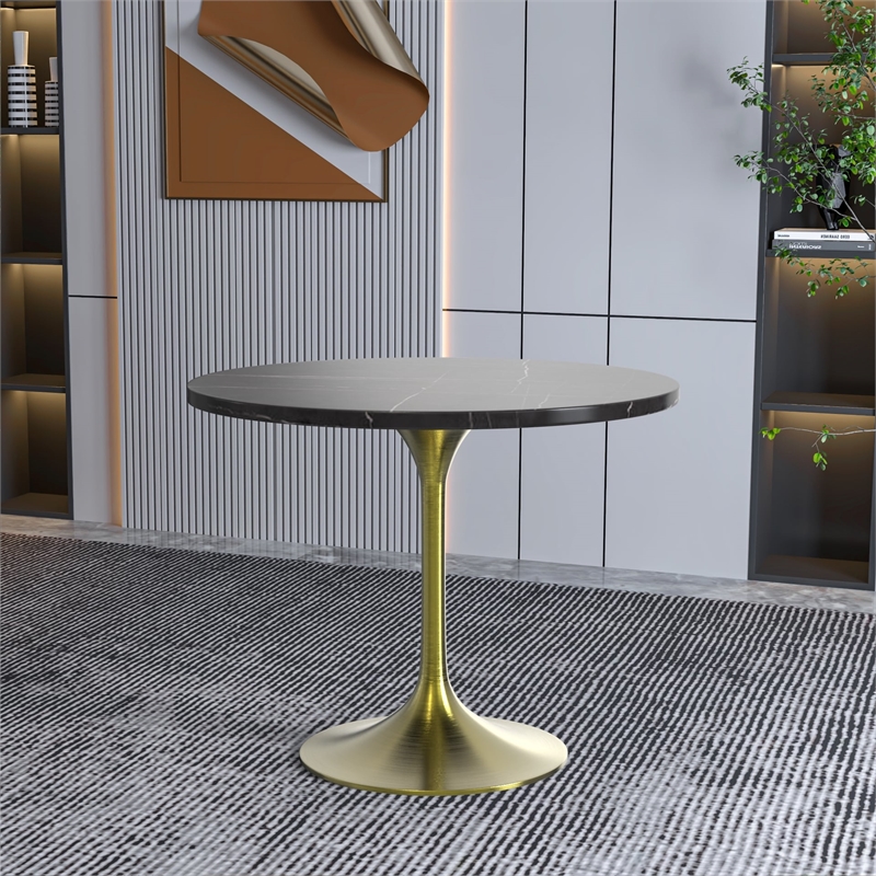 leisuremod verve modern 36&quot round dining table with sintered stone top black
