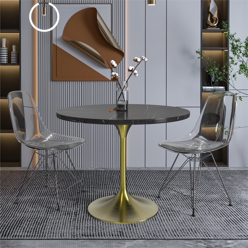 leisuremod verve modern 36&quot round dining table with sintered stone top black