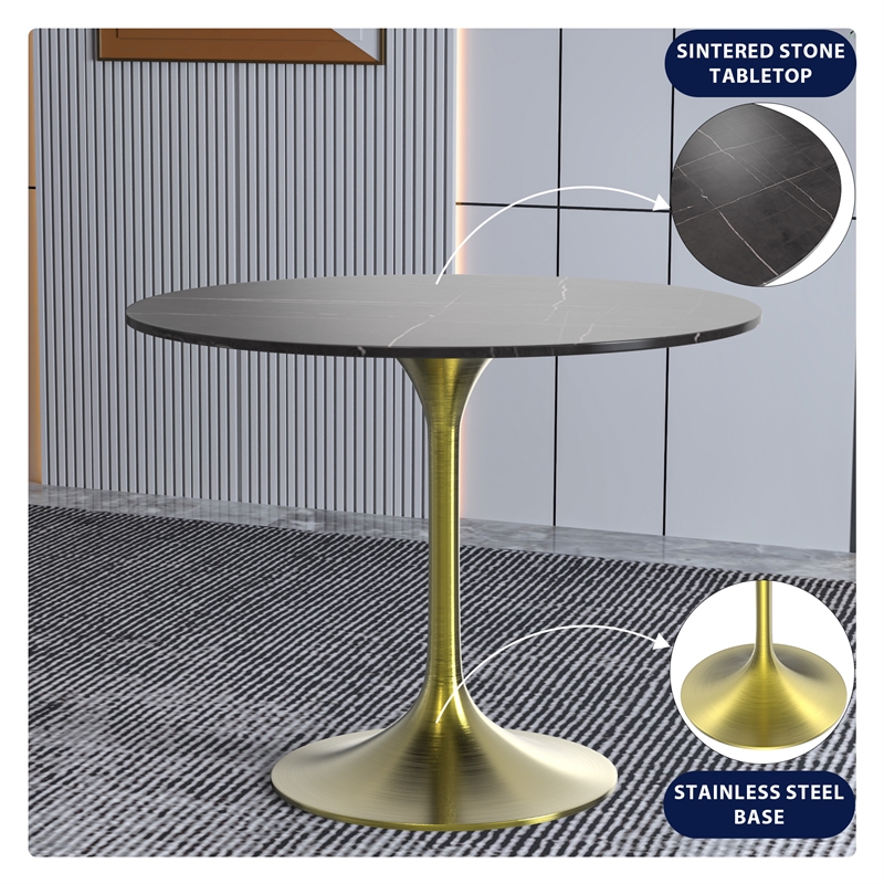 leisuremod verve modern 36&quot round dining table with sintered stone top black
