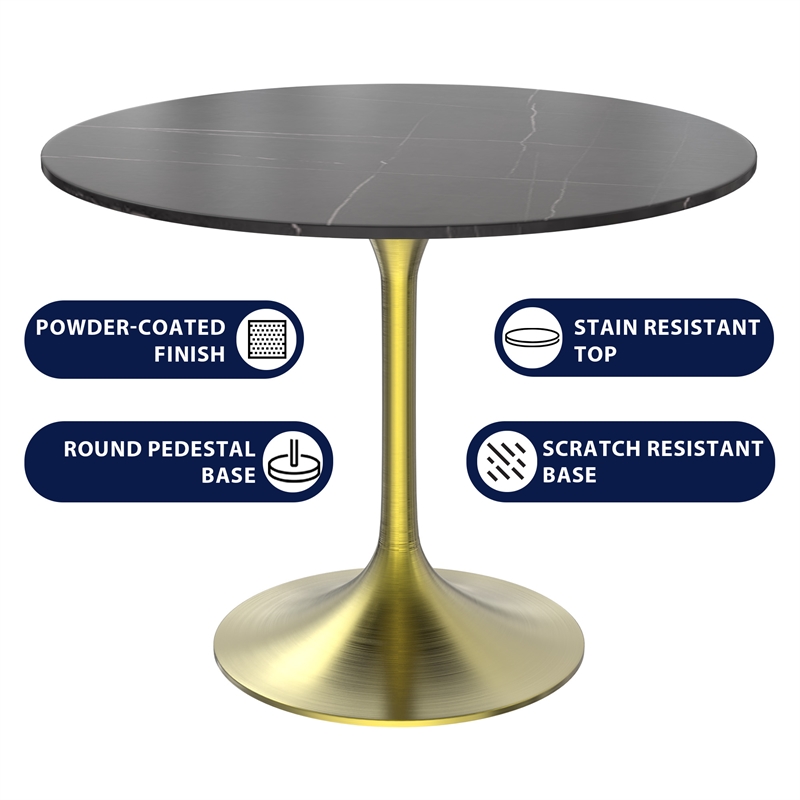 leisuremod verve modern 36&quot round dining table with sintered stone top black