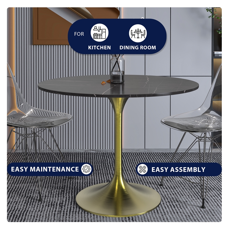 leisuremod verve modern 36&quot round dining table with sintered stone top black