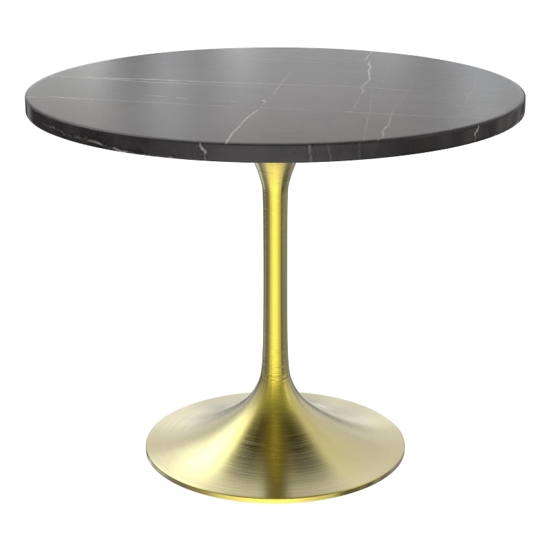 LeisureMod Verve Modern 36&quot Round Dining Table with Sintered Stone Top Black