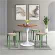 LeisureMod Tresse Stackable Round Plastic Dining Stool with Wicker Top Green