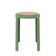 LeisureMod Tresse Stackable Round Plastic Dining Stool with Wicker Top Green