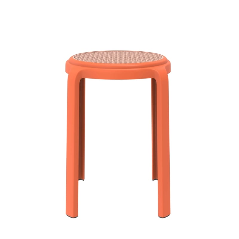 LeisureMod Tresse Stackable Round Plastic Dining Stool with Wicker Top Gray