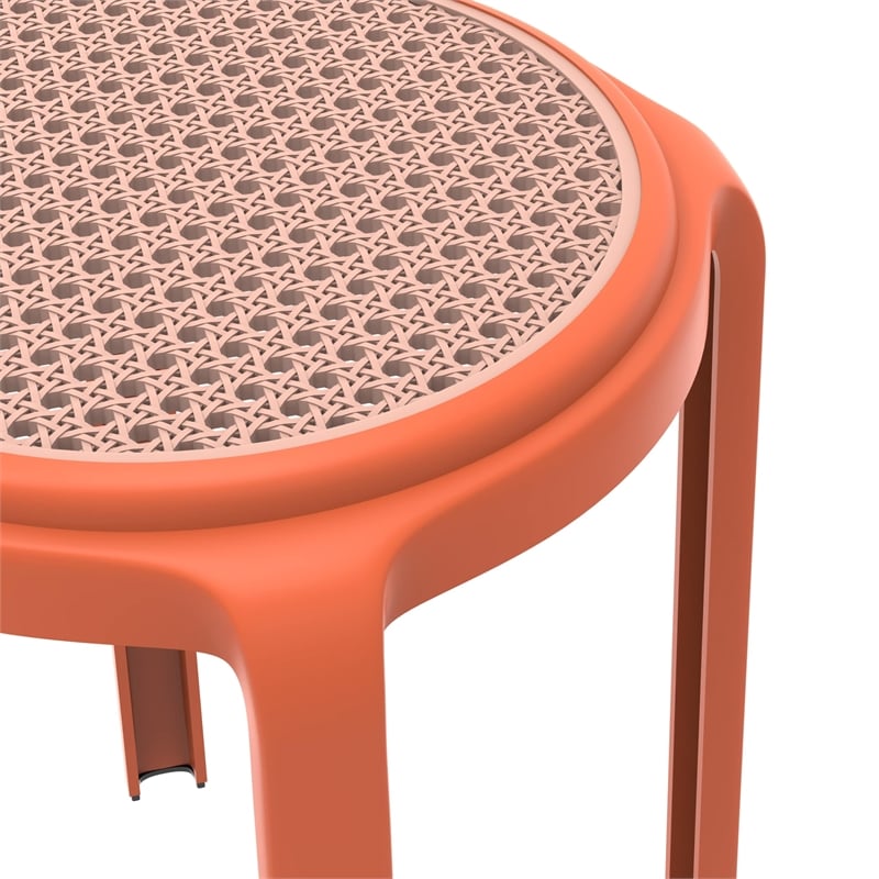 LeisureMod Tresse Stackable Round Plastic Dining Stool with Wicker Top Gray