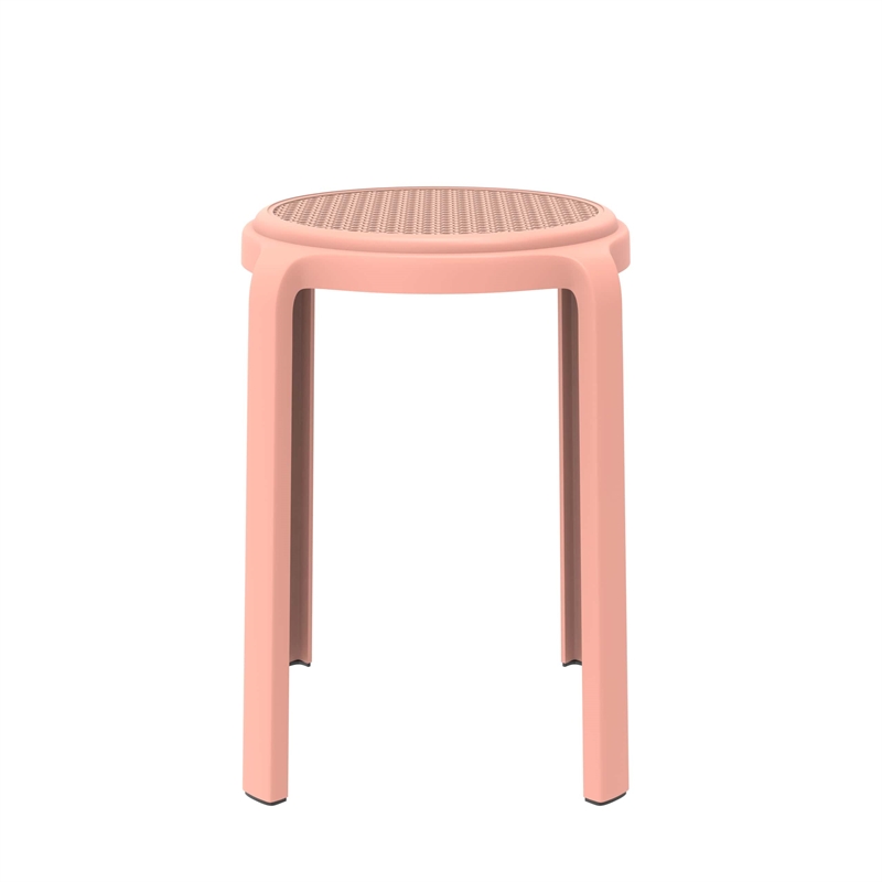 LeisureMod Tresse Stackable Round Plastic Dining Stool with Wicker Top Orange