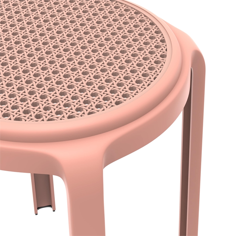 LeisureMod Tresse Stackable Round Plastic Dining Stool with Wicker Top Orange