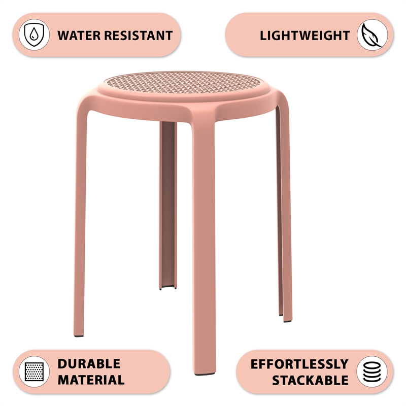 LeisureMod Tresse Stackable Round Plastic Dining Stool with Wicker Top Orange
