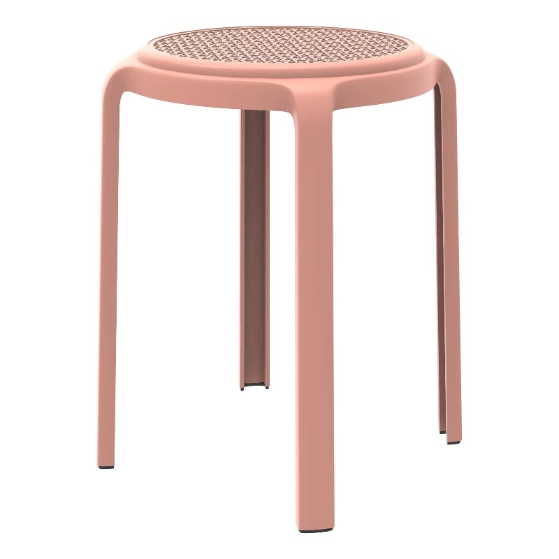 LeisureMod Tresse Stackable Round Plastic Dining Stool with Wicker Top Orange
