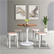 LeisureMod Tresse Stackable Round Plastic Dining Stool with Wicker Top Red