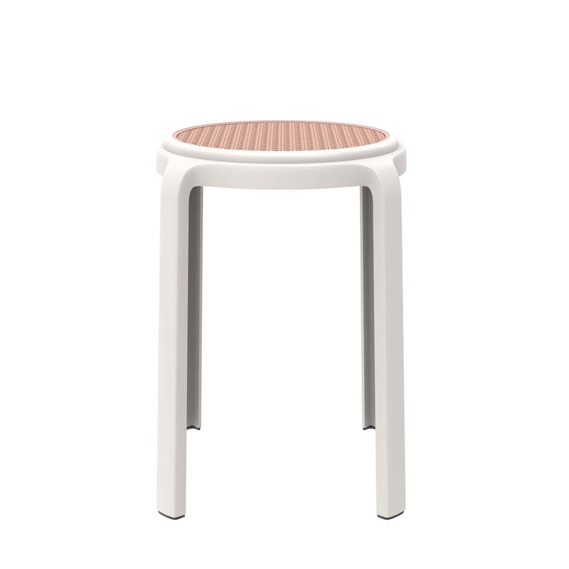LeisureMod Tresse Stackable Round Plastic Dining Stool with Wicker Top Red