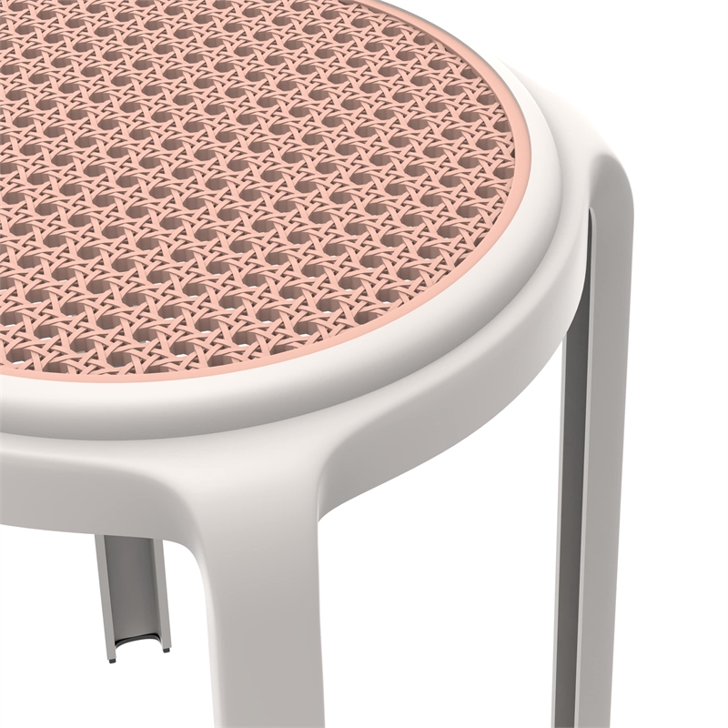 LeisureMod Tresse Stackable Round Plastic Dining Stool with Wicker Top Red