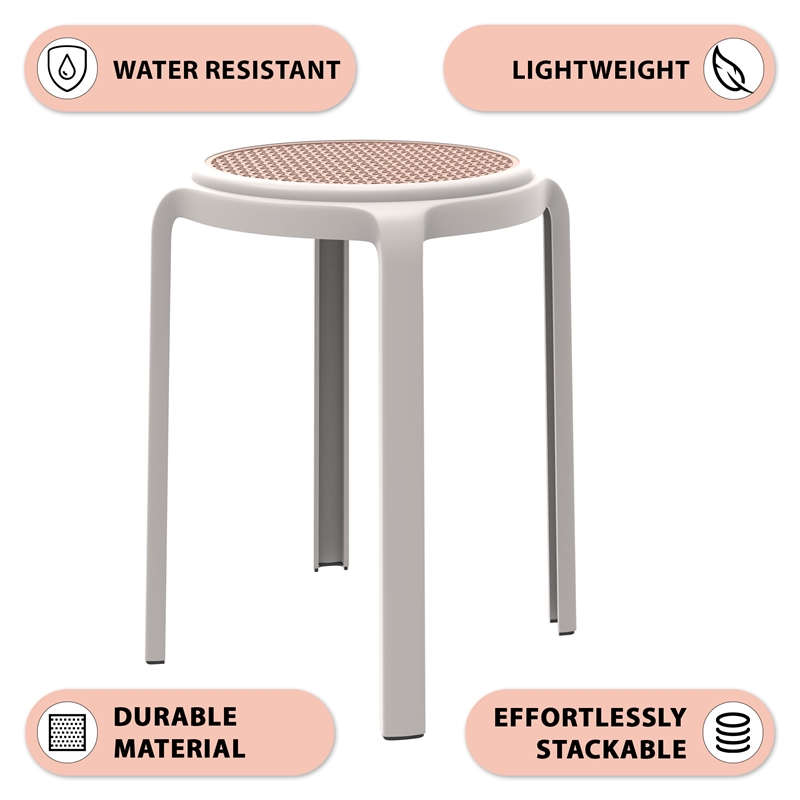 LeisureMod Tresse Stackable Round Plastic Dining Stool with Wicker Top Red